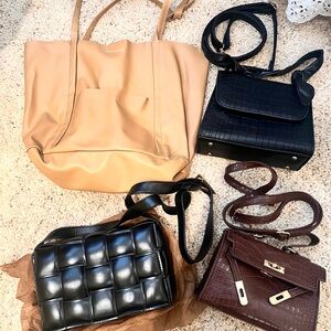 Set of Purses | Beige Tote, Brown Croc Purse, Black Purses